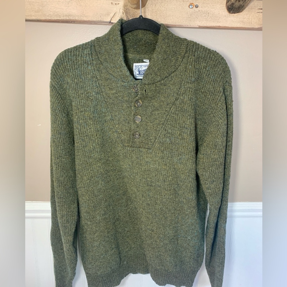 Vintage Schott Bros Wool Button Shawl Collar Sweater Mens Medium Army Green